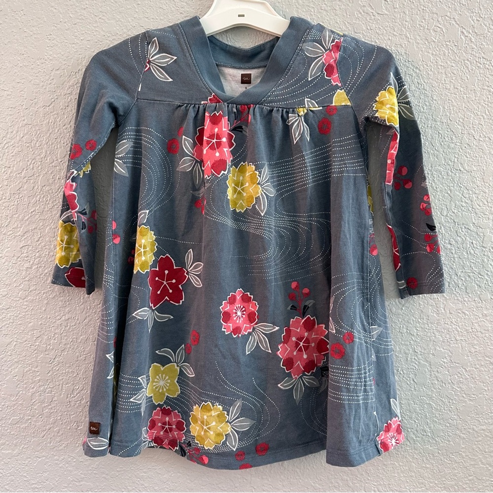 Tea Collection Floral Knit Dress — Kids Size 5 — 100% Cotton